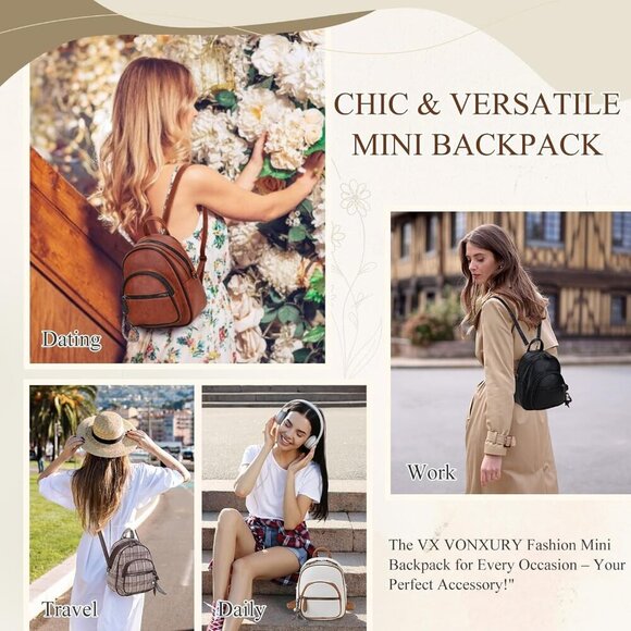 Mini Faux Leather Backpack Small Convertible Purse Women Ladies Daypack